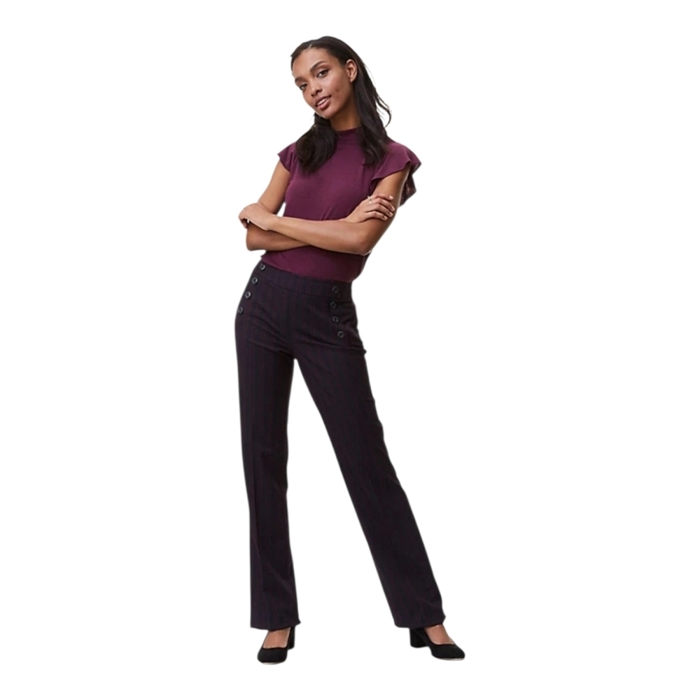 LOFT Womens Navy Blue Striped Marisa Trouser Pants Size 6 - Picture 10 of 12